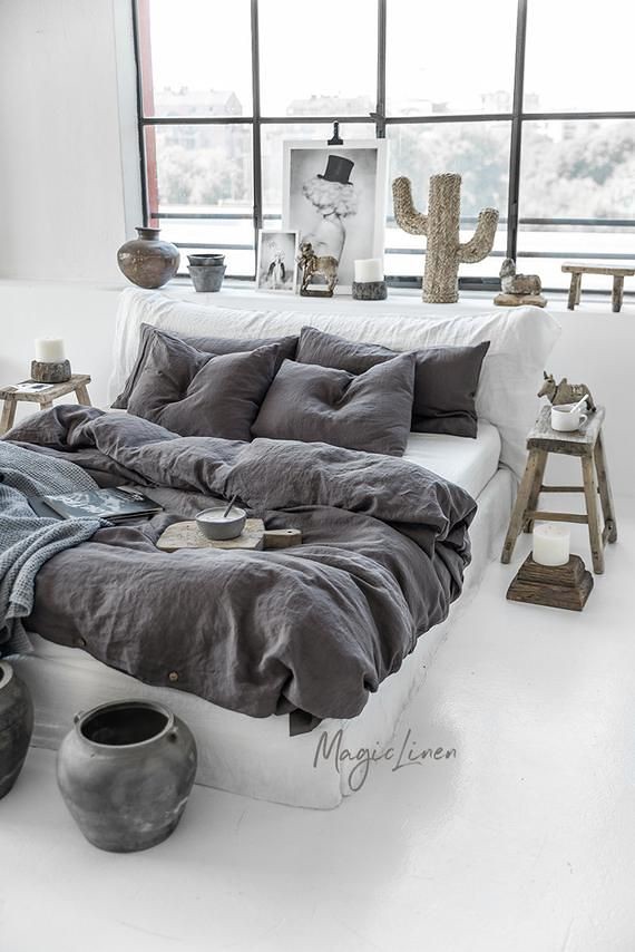 Linen Bedding Set In Charcoal Gray Dark Gray Color King Flickr