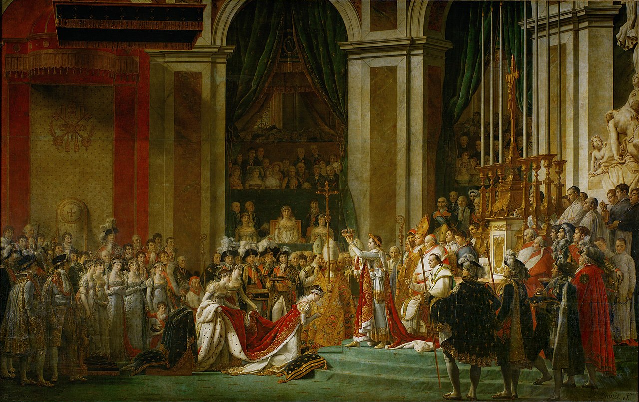 Coronación del emperador Napoleón I y de la emperatriz Josefina, en Notre Dame de París, el 2 de diciembre de 1804. Cuadro de Jacques-Louis David y Georges Rouget, 1805–1807.