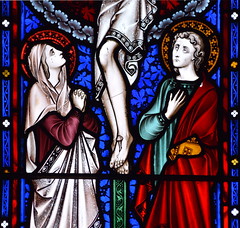 Blessed Virgin and St John at the foot of the cross (Hardman & Co, 1850s)