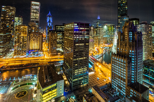 chicago chicagoriver hdr illinois nikon nikond5300 outdoor architecture city cityscape downtown geotagged lights longexposure night outside river skyline skyscraper skyscrapers street streets urban view