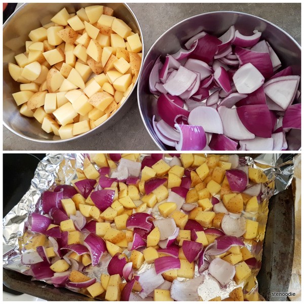  diced potatoes and red onions