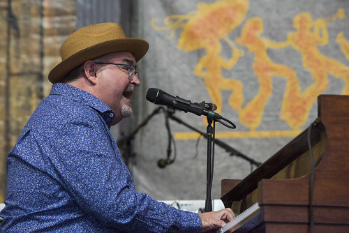 John Papa Gros plays James Booker as part of The New Orleans Piano Professors at the Blues Tent during Jazz Fest day 3 on April 27, 2019. Photo by Ryan Hodgson-Rigsbee RHRphoto.com