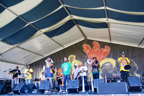 DjaRARA perform at the Jazz & Heritage Stage at Jazz Fest on April 26, 2019. Photo by Michele Goldfarb.