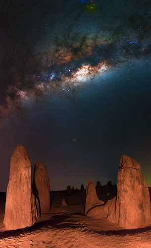 pinnacles desert nambung national park panorama stitched mosaic ms ice milkyway cosmology southern hemisphere cosmos western australia dslr long exposure rural night photography nikon stars astronomy space galaxy astrophotography outdoor milky way core great rift ancient sky 50mm d5500 landscape nikkor prime lens hoya red intensifier filter