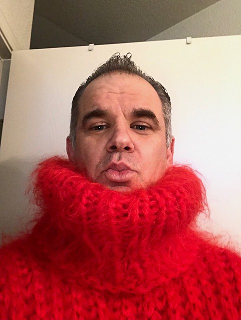 Red Mohair Turtleneck Selfie