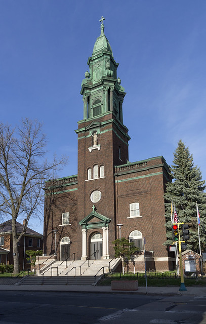 St. Cyril and Methodius Catholic Church in Northeast Minneapolis, Minnesota - The 1917 brick church was designed by Victor Cordella in the Renaissance Revival style with an elaborate Baroque bell tower.