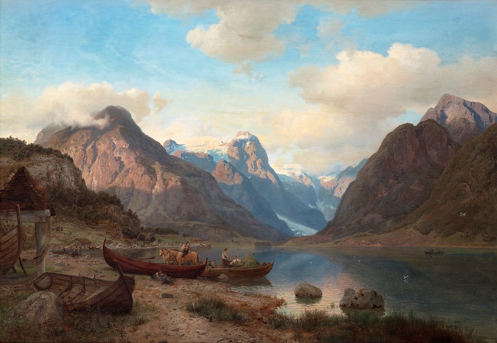 Hans Fredrik Gude «Indre Fjaerlandsfjord i Sogn», 1857 г.