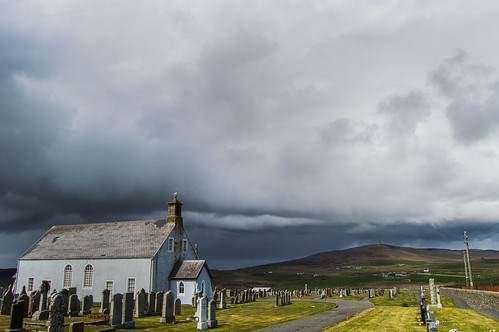 shetland scotland kirk church clouds hills graveyard cemetery northern highland inky