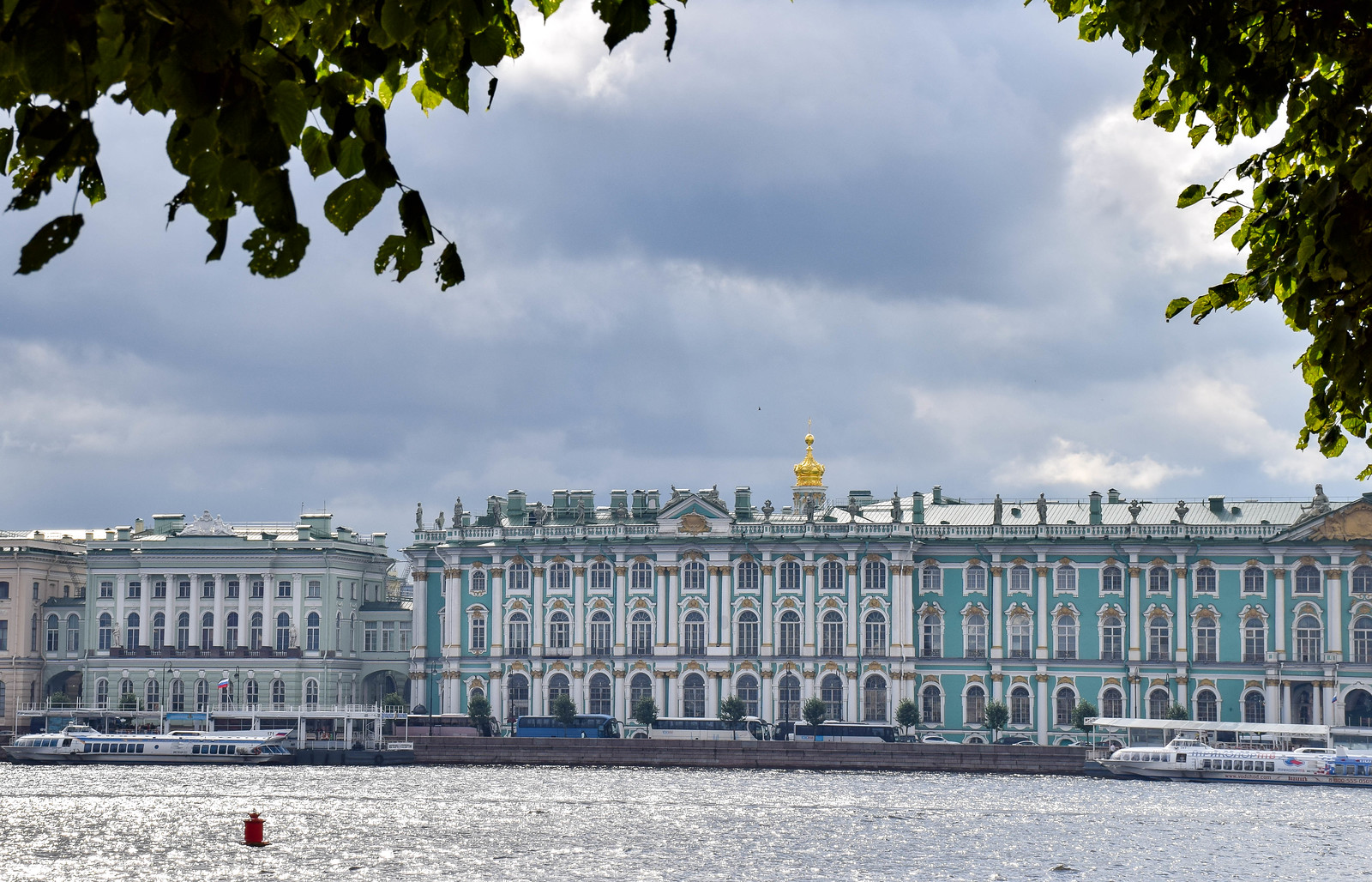 The Winter Palace, looking across the Neva River while sightseeing in St. Petersburg