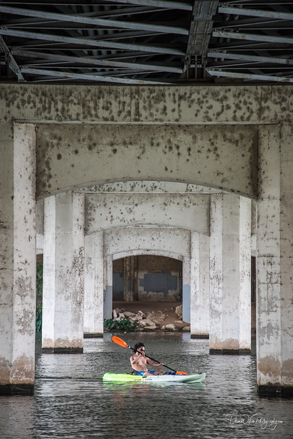 Kayaking beneath the Lamar Blvd Bridge, Austin.