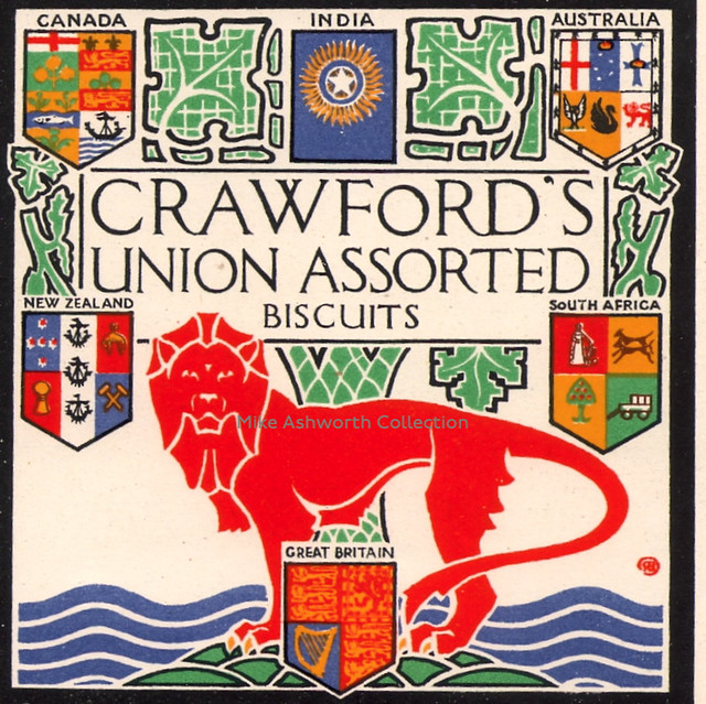 D S Crawford's of Edinburgh - Union Assorted Biscuits - box label designed by Robert Burns - 1924