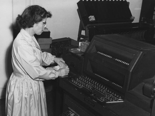 Miss Cowell with Hollerith Machine, 1964