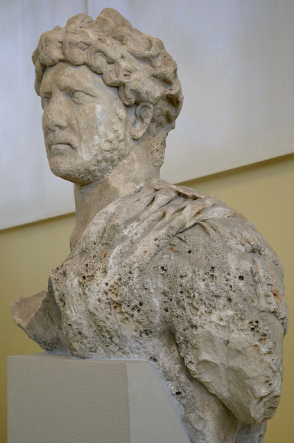 Upper part of a larger than life statue of Hadrian found in the harbour of Piraeus, Archaeological Museum of Piraeus, Greece