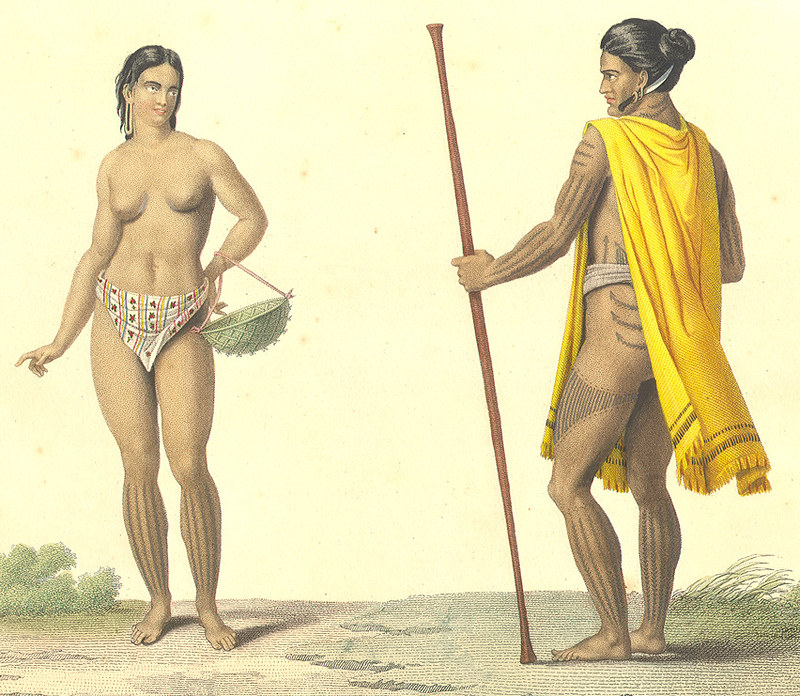 Carolinian male and female tattoos as illustrated by Js. Arago of the Freycinet expedition published in 1824.

Js. Arago/Guam Public Library System