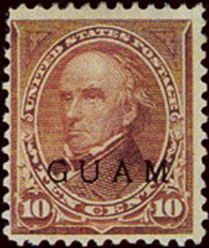 In 1899 the United States brought a supply of stamps with "GUAM" overprinted on them to use on Guam.

Wikipedia