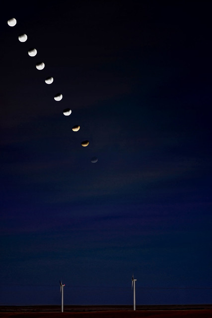 Lunar Eclipse over wind farm- Burbank, Oklahoma
