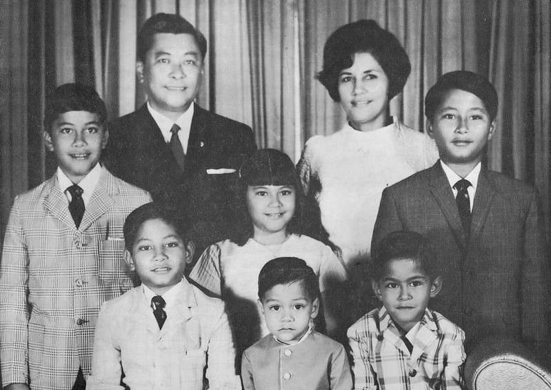 In this 1970 official portrait of Guam's first family, Governor Carlos Camacho and his wife, Lourdes,  pose with their children, from eldest to youngest, Carlos, Felix, Mary, Tomas, Ricardo and Frankie.

Guam USA Magazine, 1970