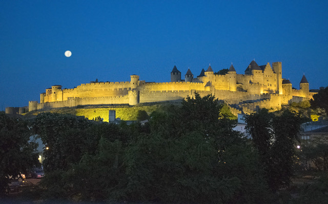 Carcassonne Castle, Languedoc, by night
