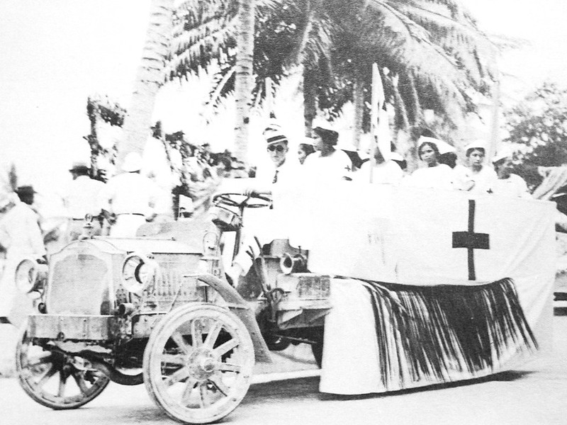 The American Red Cross float is shown with Naval Hospital Chamorro nurses before World War II. Photo from the Micronesian Area Research Center (MARC) courtesy of Don Farrell.