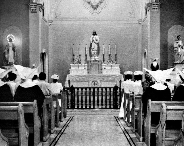 Sisters of Charity Hospital Chapel with Student Nurses and Daughters of Charity  1958 Buffalo NY