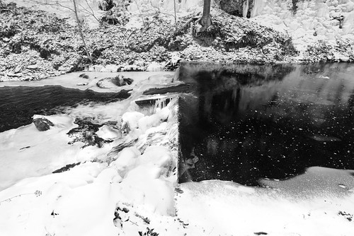 Sudden Changes by EJP Photo, blackandwhite bw ice nature beautiful forest river brook leavittbranch winter snow water weather pho