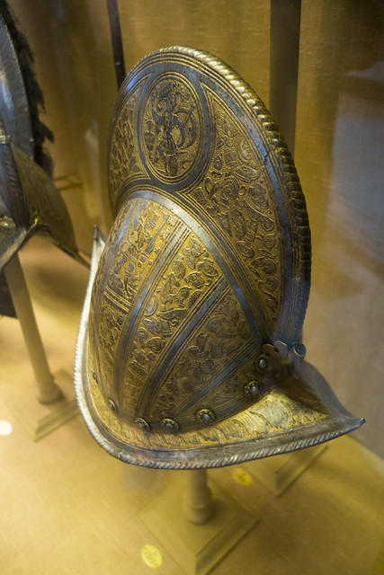 Detailed decoration on ancient helmet