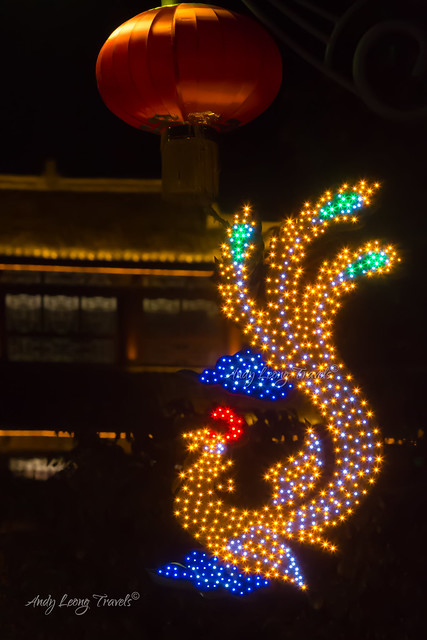 Fenghuang means phoenix.  And so the street lights are in the form of phoenix formed by many small colourful bulbs