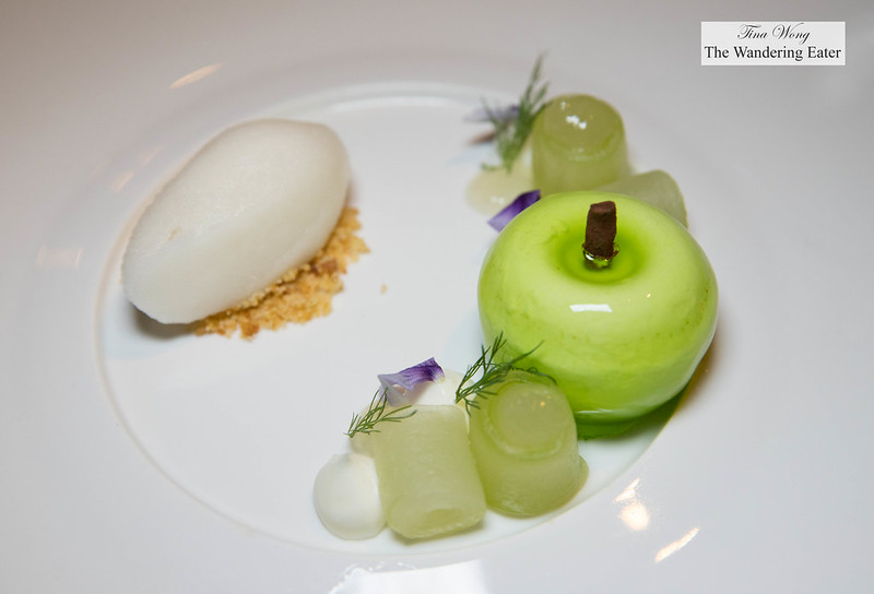 Apple, Cucumber, Dill - Apple parfait, cucumber-dill compote, lime cream cheese, cinnamon crumble, lemongrass sorbet