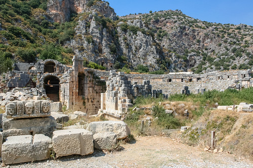 ancient archeology architecture cave day demre historic lycia monument mountains outdoor religion religious rock ruins summer theatre tourism traditional travel turkey unesco