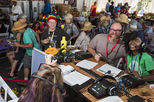 DJ Swamp Boogie and Cole Williams broadcast live from Jazz Fest day 3 on April 27, 2019. Photo by Ryan Hodgson-Rigsbee RHRphoto.com