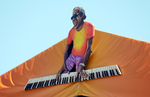 Professor Longhair over the Acura Stage on Day 3 - 4.27.19. Photo by Louis Crispino.