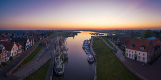 Aerial panorama of the harbour of Greetsiel