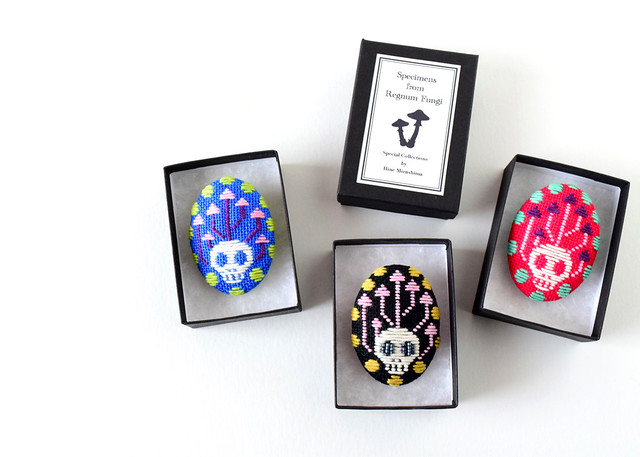 Kogin Embroidered Skull Brooches