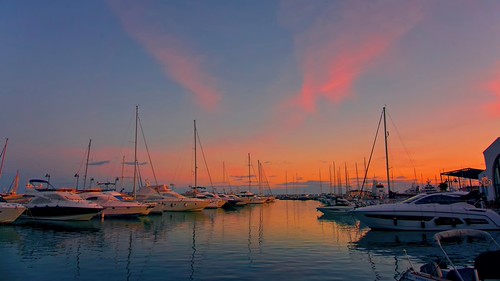 Mediterranean Sunset V3 - Limassol, Cyprus by Andreas Komodromos, A colorful sunset over the Limassol marina in Cyprus.andreaskomodromos bay beautiful boardwalk boat 