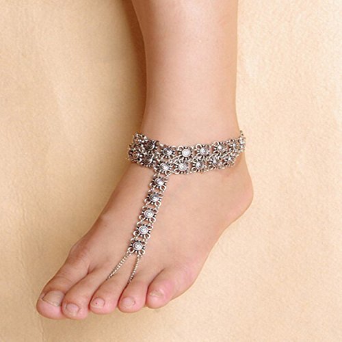Antique oxidised silver anklet and traditional chain round A mere looking foot silver anklet jewelry