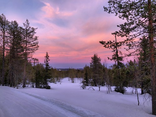 ruka kuusamo lapland finland winter snow sunset