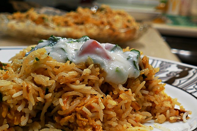 A plate of Hyderabadi Biryani with Raita