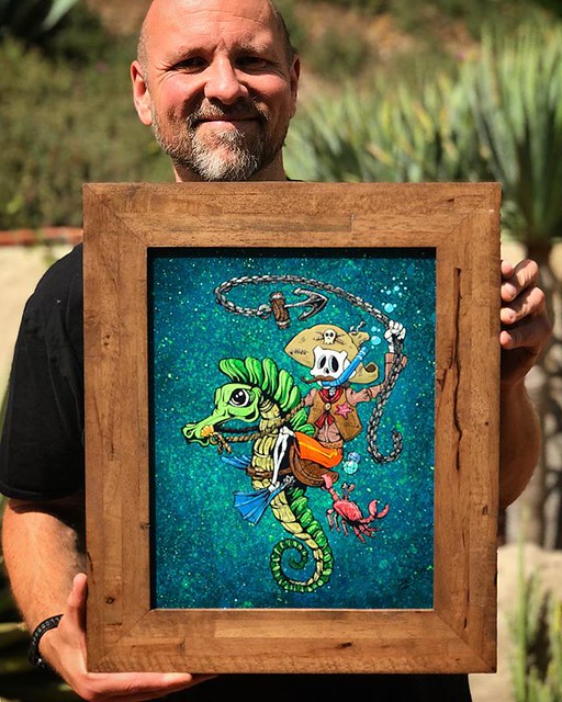 🎶 Cuz I’m a cowboy...on a seahorse I ride 🎶 My new painting, Deep Sea Deputy, is ready for my “Sea Hags & Scallywags” solo show opening on May 17th in Prescott, AZ! One of a few smaller, funny pieces for the show that has a nautical/western bl