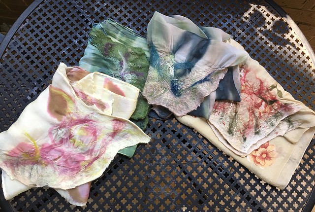 Felt-Tipped Scarves.  The three on the left are sold.  The one on the right has been gifted.