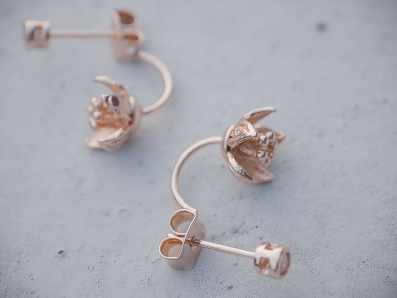 Whispering balloon flower-rose gold colour - Earrings & Clip-ons - Copper & Brass Gold