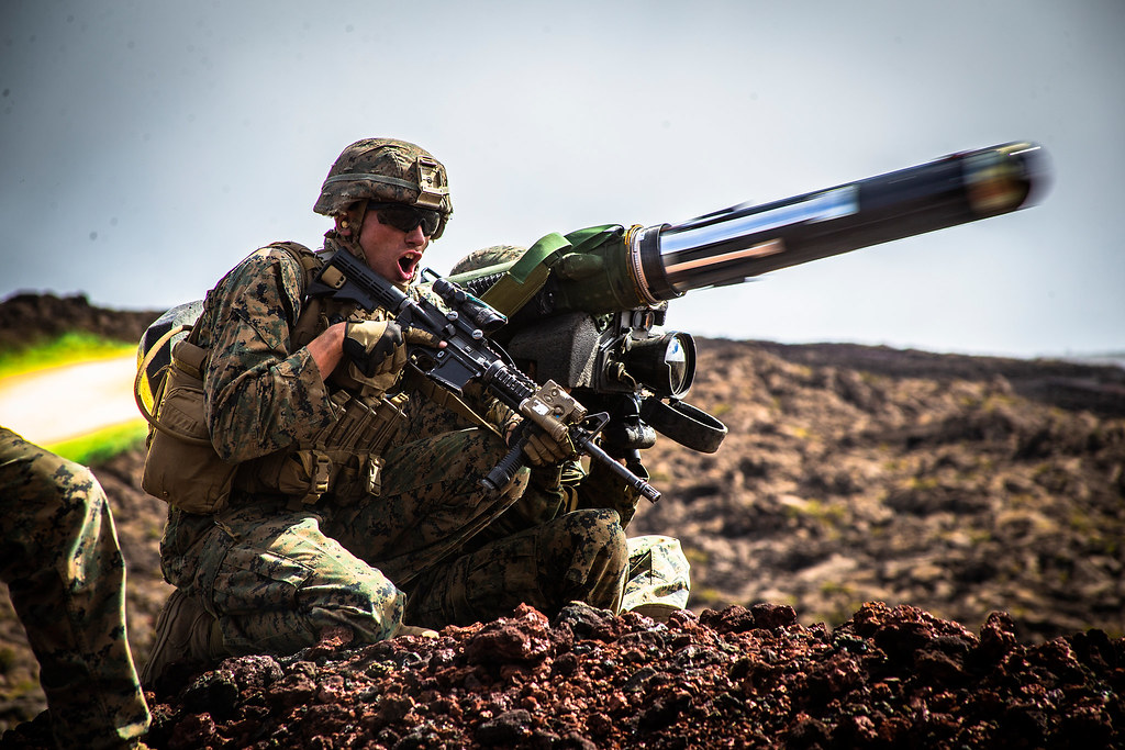 Sgt. Troy Mole fires a shoulder-fired Javelin missile during Exercise Bougainville II