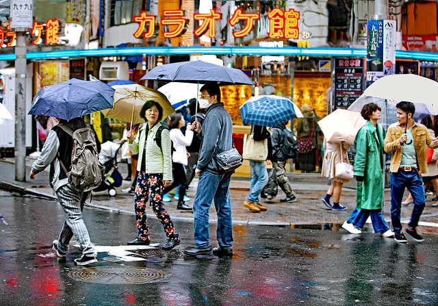Japan 2017. Tokyo Shibuya. Walkers in the rain.