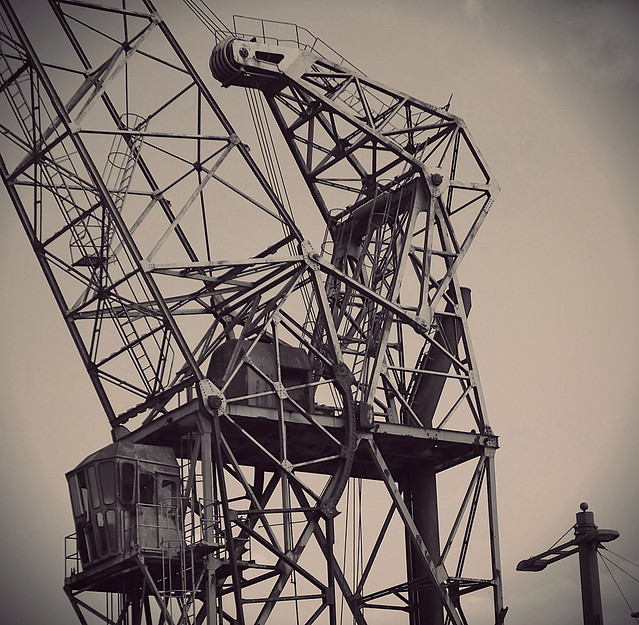 Detail of a derelict crane in the harbour of Antwerp, Belgium
