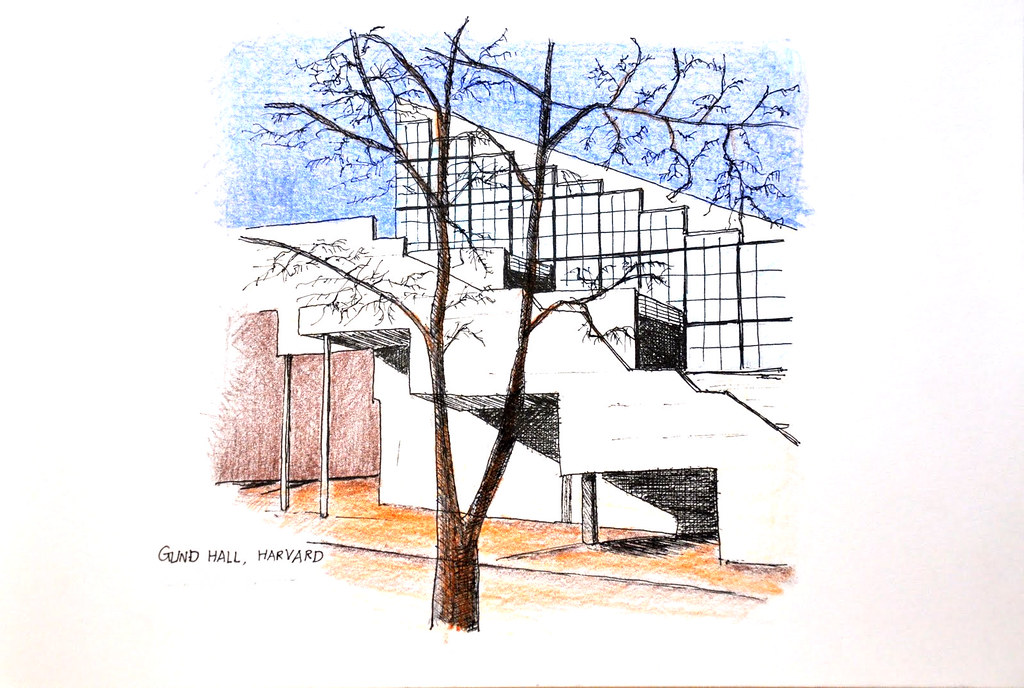 哈佛大學“岡德廳” Gund Hall (Artline 220 SuperFine 0.2 Black + Color) Blogged ...