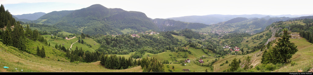 Panoramic view across the Carpathian Mountains, Podu Dambovitei, Romania
