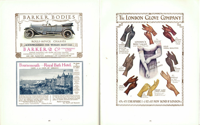 Barker Bodies, the Bournemouth Royal Bath Hotel and the London Glove Company - adverts from the London Social Calendar 1914