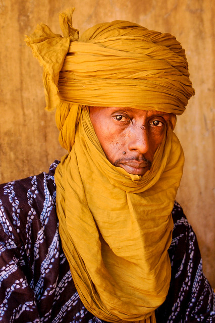 Touareg artisan at a leather workshop near Mopti in Mali.