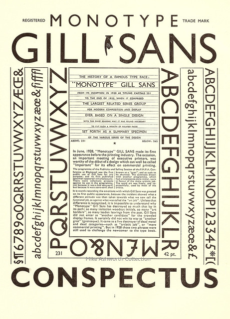 Monotype Gill Sans Conspectus - a page from the Monotype Recorder, Winter 1935/6