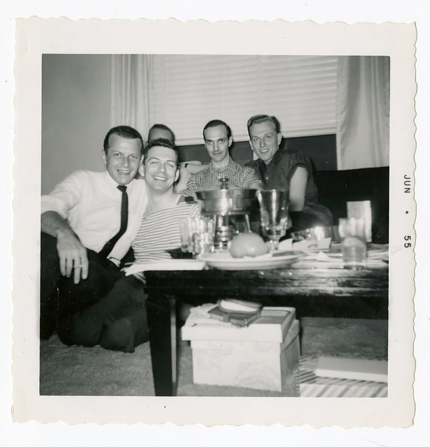 Fred Brahms, Roger Pegram, Don Geary, and Charles Eichlin at Frank Bushong's birthday party, June 1955