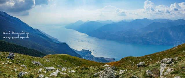 View of Lake Garda and Malcesine from Monte Baldo at the top of the Funivia Malcesine-Monte Baldo (cable car)